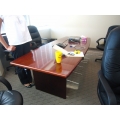 8' Medium Cherry and Black Rectangle Boardroom Meeting Table